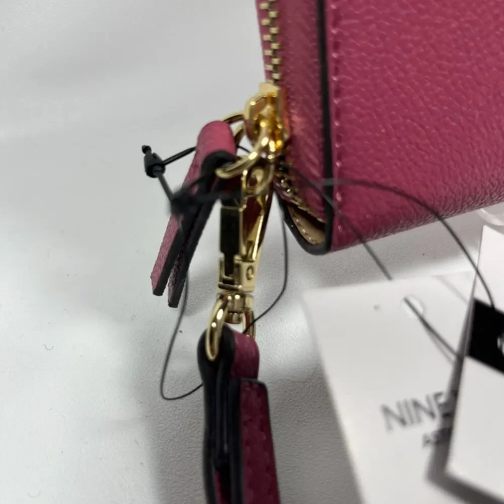 NINE WEST Wallet Accordion Zip Around Leather Card Coin Purse Rouge Pink NEW